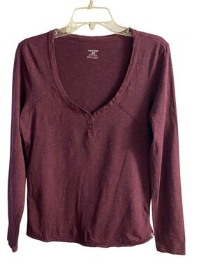Horny Toad Long Sleeve Scoop Henley Top - Burgundy Medium